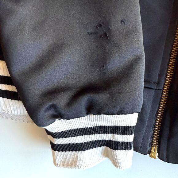 Big Bud Press Stem to Stem Embroidered Roses Poly Satin Black Bomber Jacket M - Picture 10 of 13